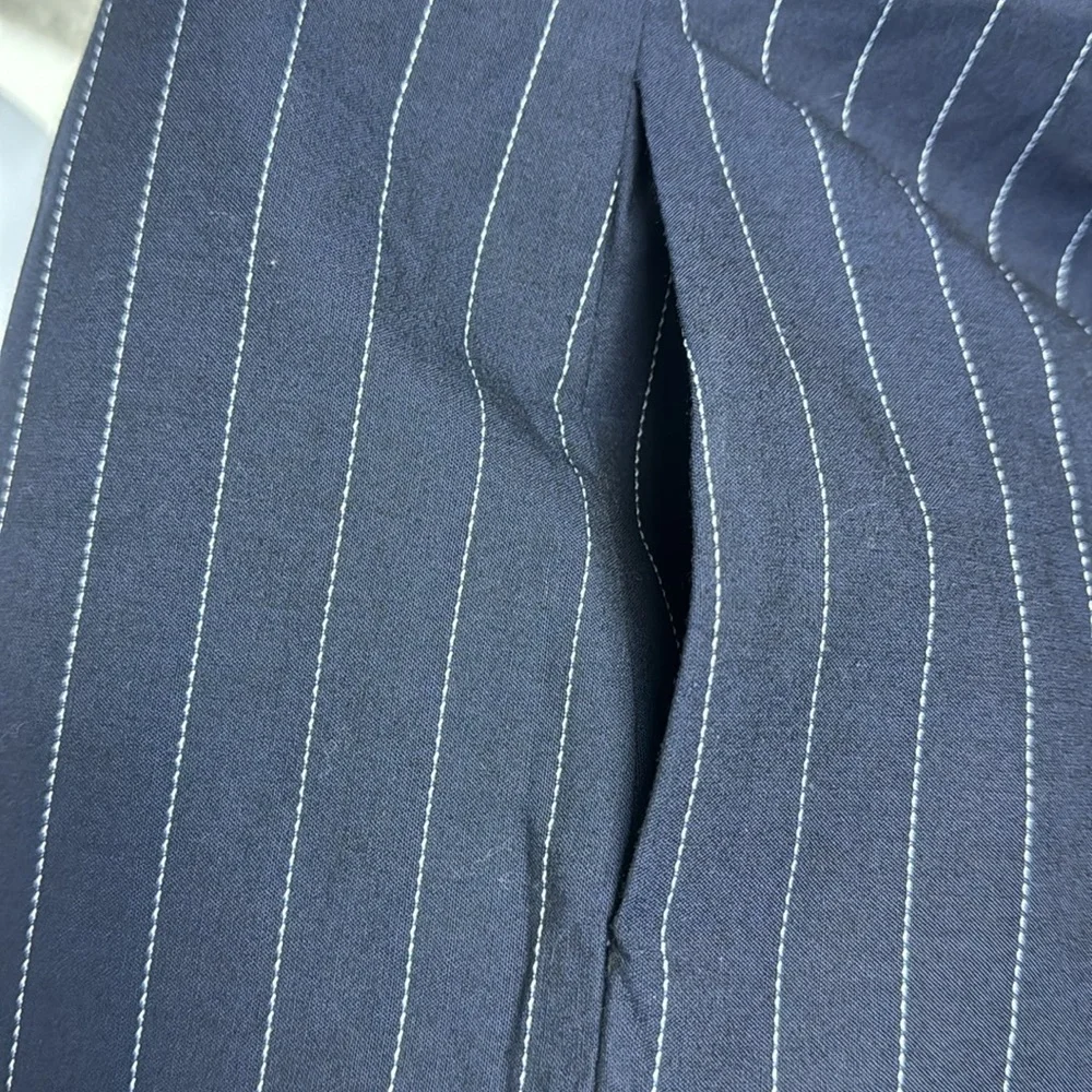 Banana Republic Pinstripe navy collared dress, rhinestone neckline pockets S - Picture 7 of 10